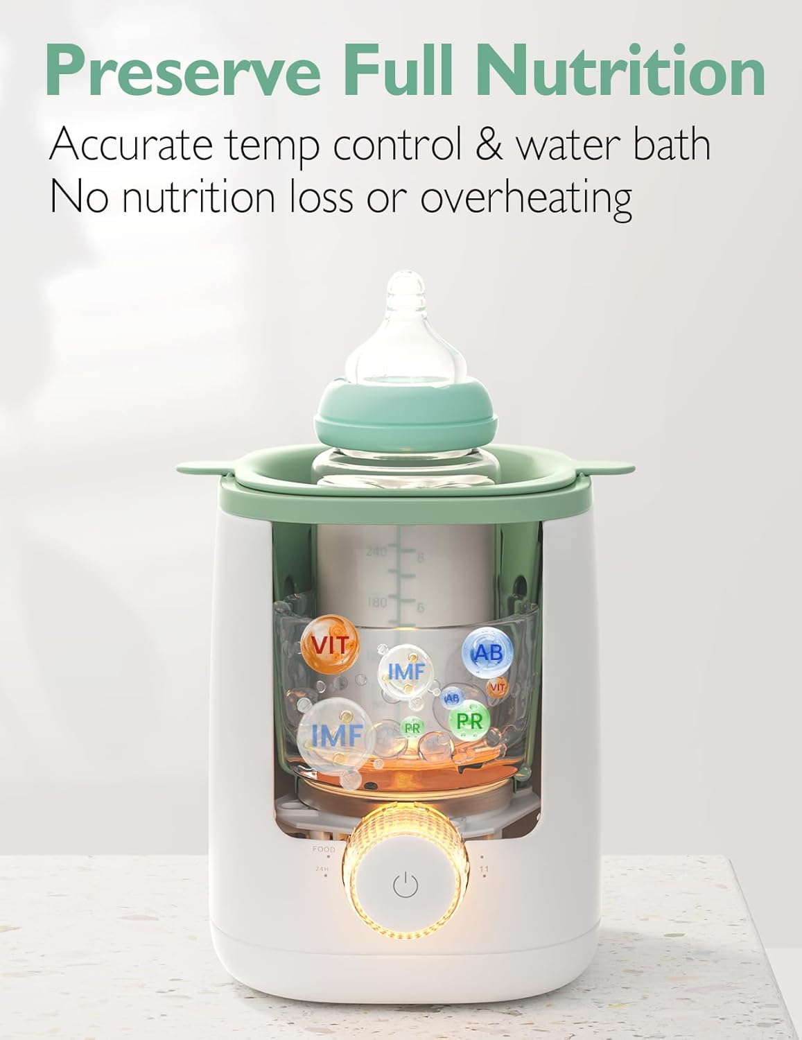 Ngrohës për shishe bebeje Momcozy MW02 Nutri Smart Analog, multifunksional, i bardhë