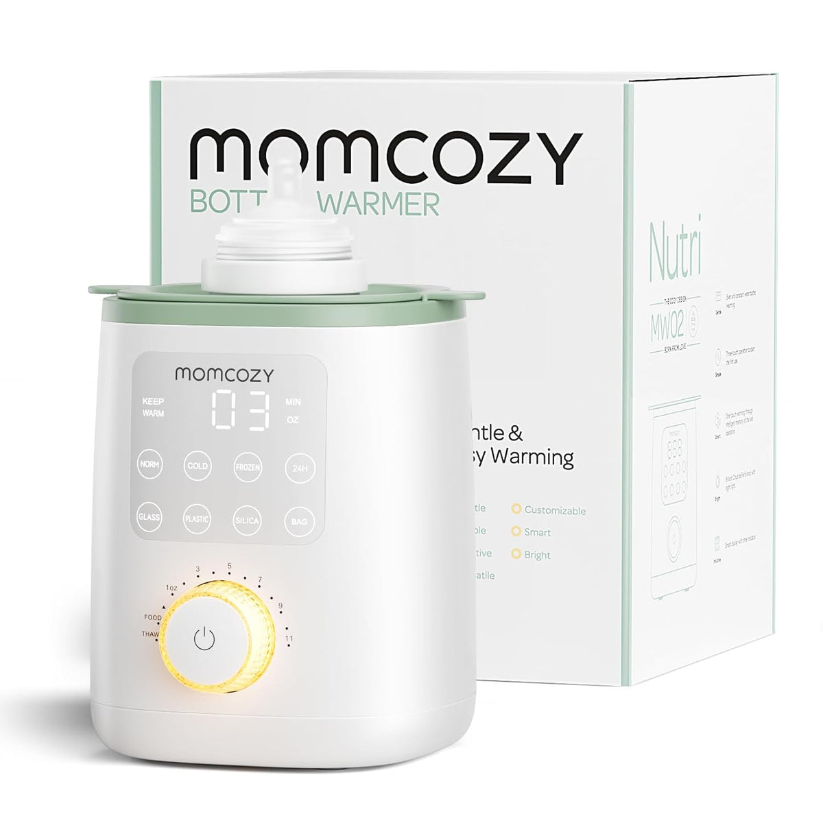 Ngrohës për shishe bebeje Momcozy MW02 Nutri Smart Analog, multifunksional, i bardhë