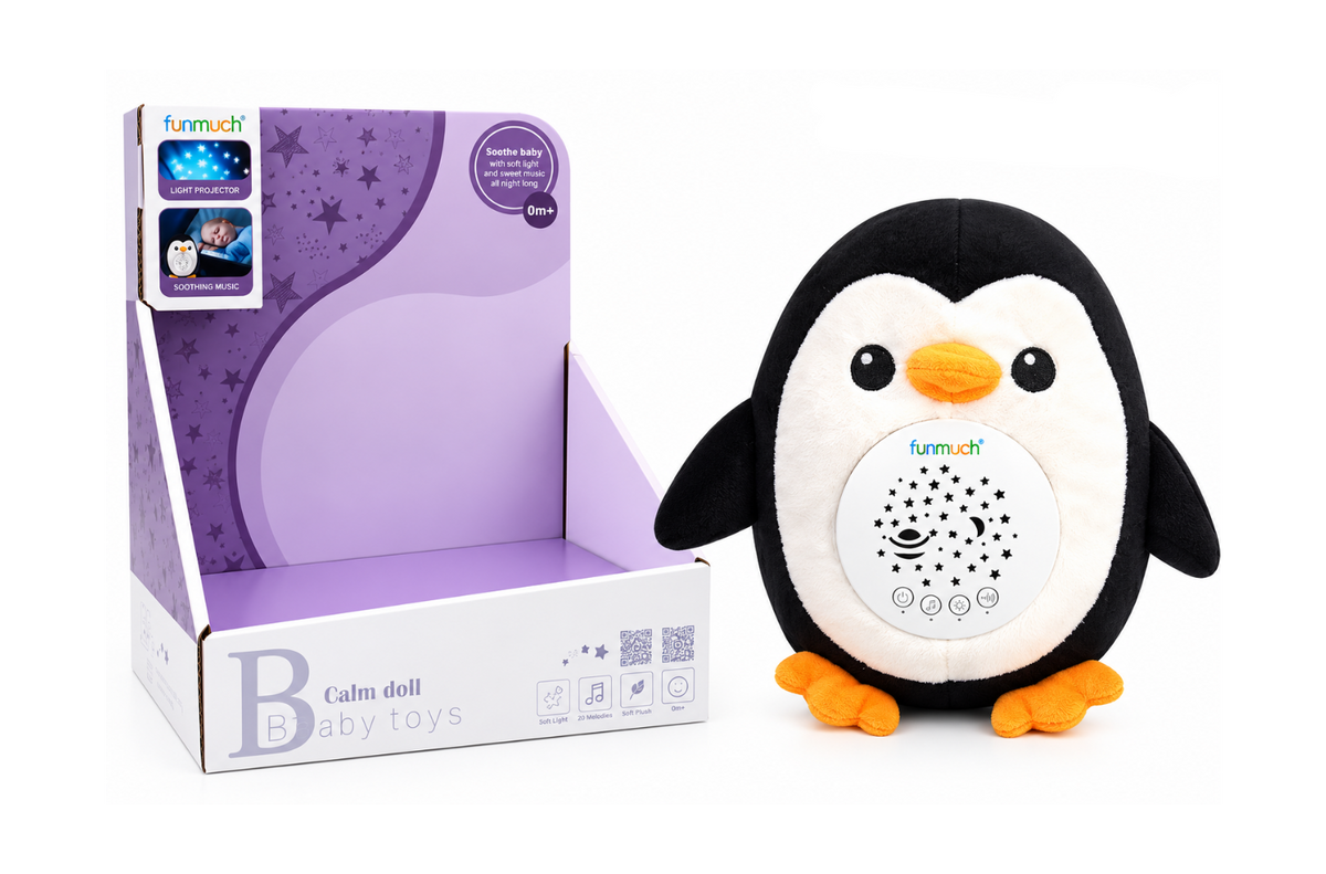 Funmuch FM666-24 lodër qetësuese pinguin me dritë nate dhe melodi