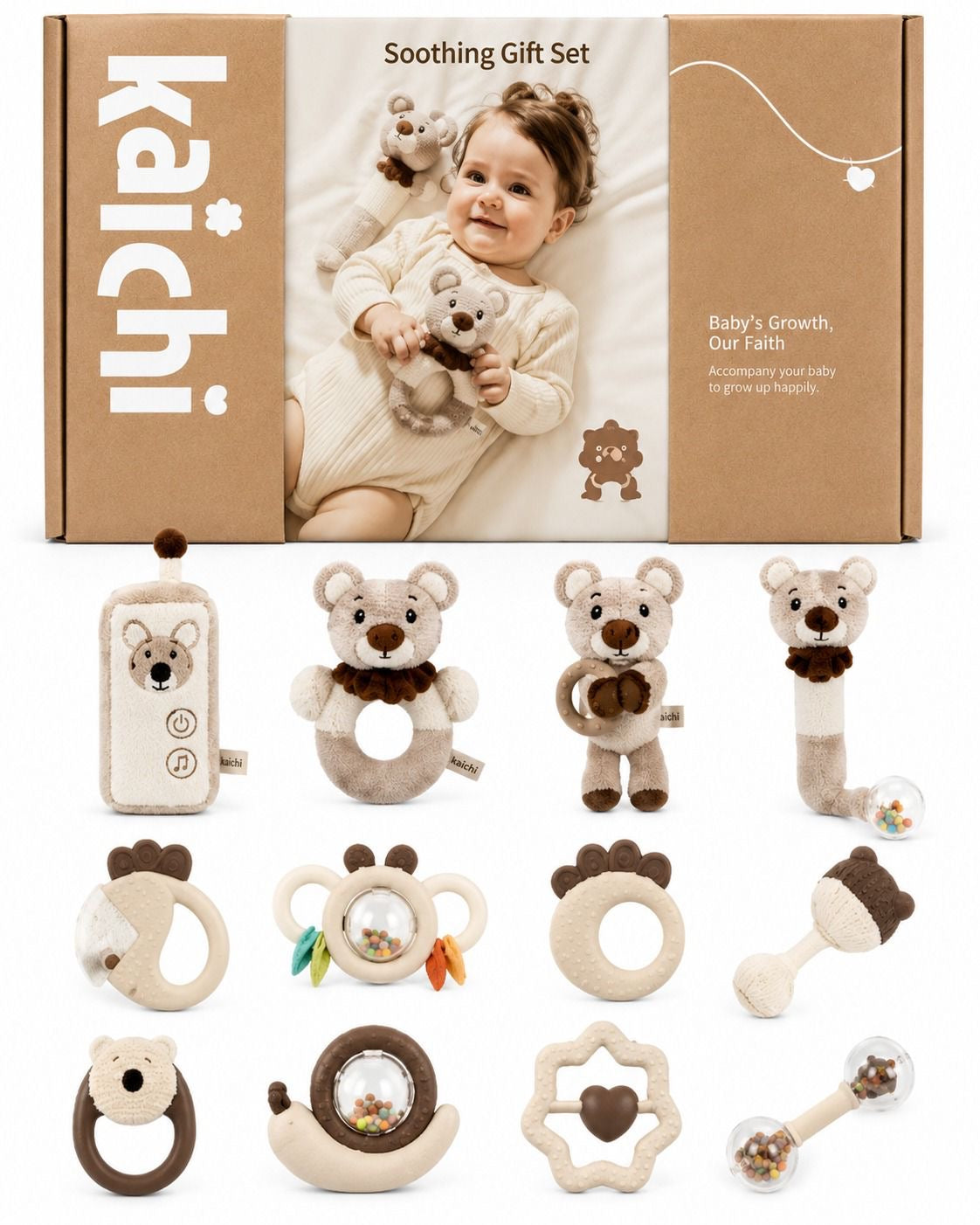 Kaichi Soothing Gift Set - set 12 pjesë për bebe me ariush