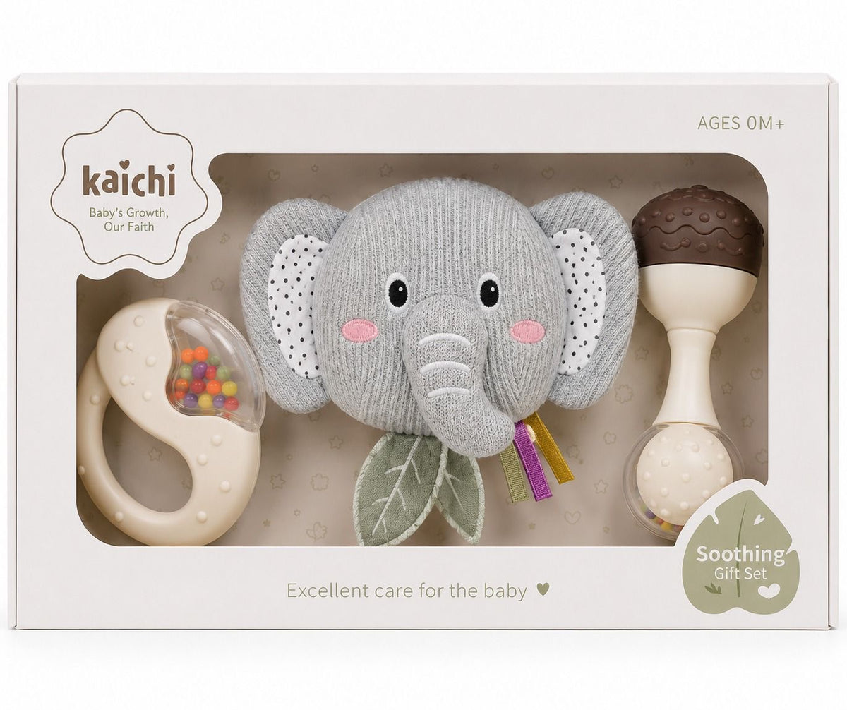 Kaichi Soothing Gift Set - set lodrash për bebe me elefant 0m+