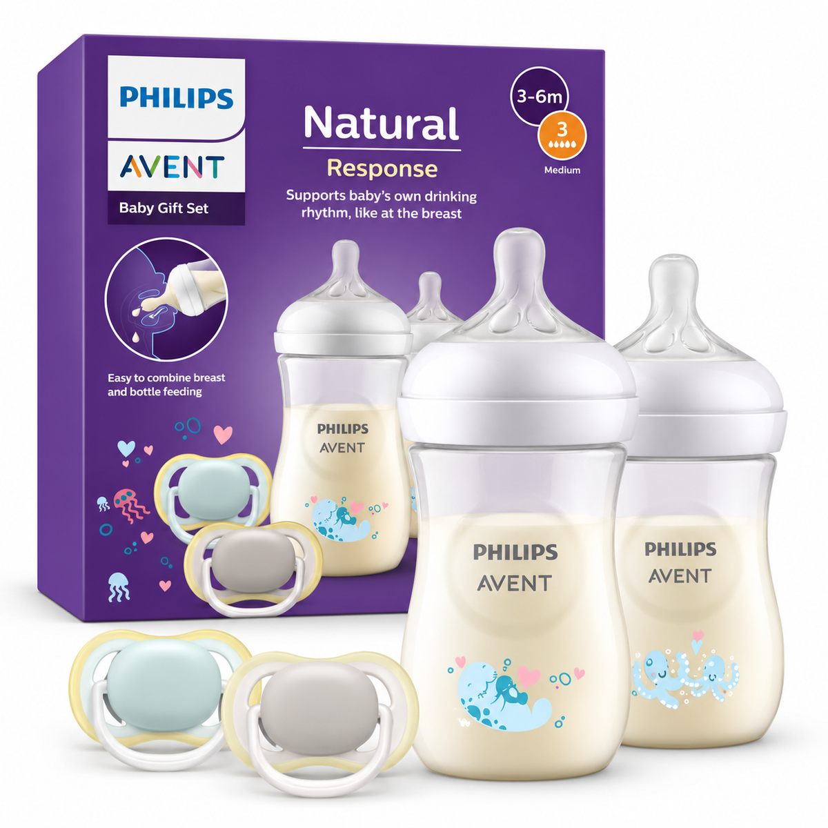 Philips Avent Natural Response SCD837/11 - 2 shishe dhe 2 biberona me paketim