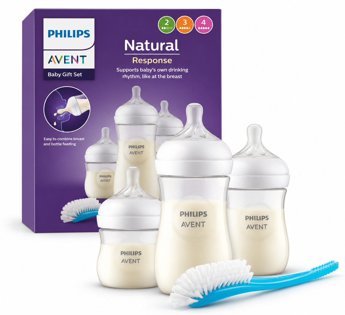 Philips Avent Natural Response SCD837/12 - 3 shishe dhe furçë me paketim